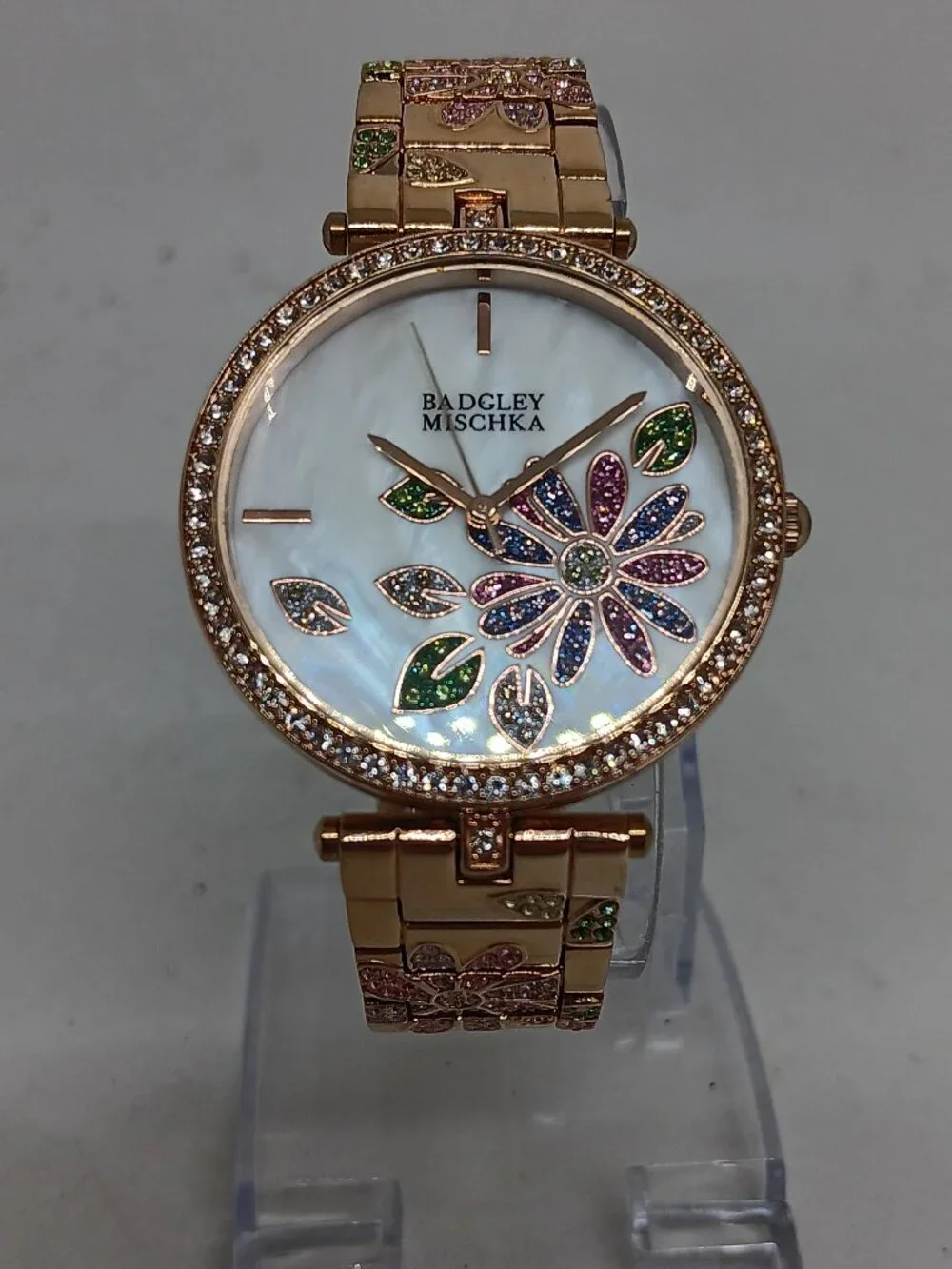 Badgley Mischka BA/1388 Women's Crystal Accent Flower Dial Rose Gold Tone Watch